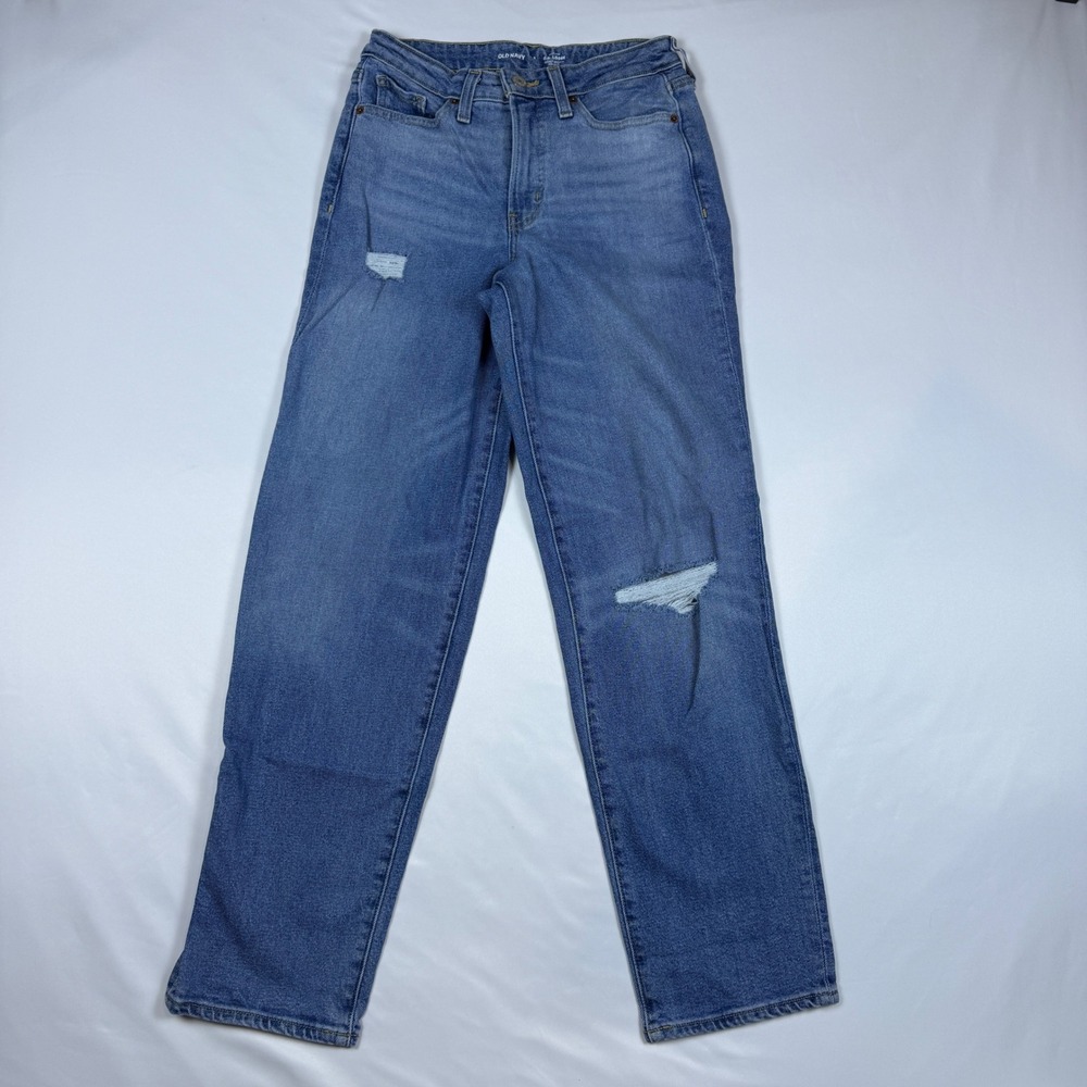 Old Navy O.G. Loose Jeans Womens 2 Blue High Rise Distressed Straight Leg